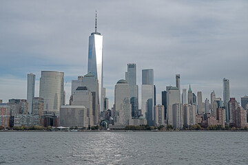 Obraz premium New York, United States. Panorama view of New York city skyline in Midtown Manhattan. USA, NYC, NY, Manhattan. American big city. Lower Manhattan skyline. New York from New Jersey. Downtown Manhattan.