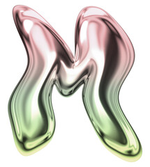 Letter M png holographic fluid chrome font, transparent background