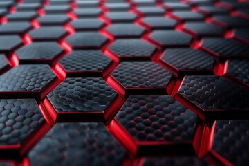 Obraz premium Black and red Carbon Fiber Hexagons Background Generative Ai 
