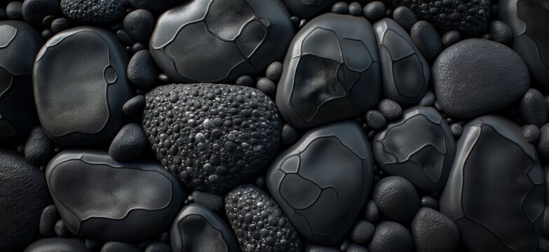 Rounded smooth black stone pattern. Lava stone background