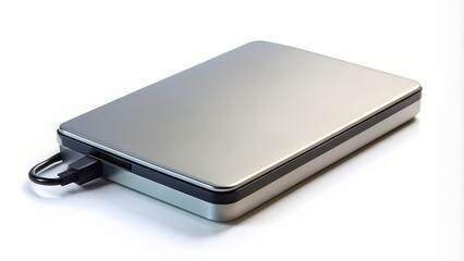 High-tech external hard disk drive on a white background, data storage, technology, computer, memory, device