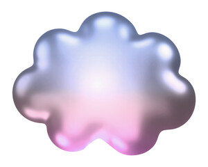 Cloud  icon png holographic fluid chrome shape, transparent background