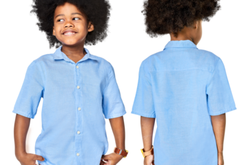 Png black boy wearing blue shirt mockup