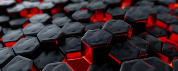 Fototapeta premium Black and red Carbon Fiber Hexagons Background Generative Ai 