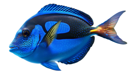 Vibrant blue tropical fish with striking yellow fin highlights, perfect for aquatic-themed designs and underwater exploration visuals.