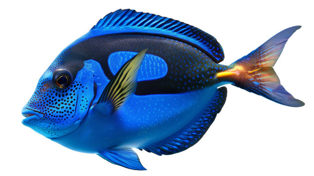 Vibrant blue tropical fish with striking yellow fin highlights, perfect for aquatic-themed designs and underwater exploration visuals.