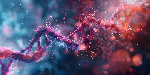 Exploring aging genetics via abstract DNA strand visualization. Concept Genetic Aging, DNA Visualization, Abstract Art, Science & Genetics, Aging Research