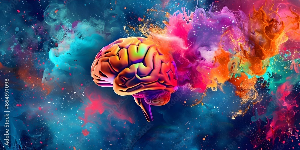 Poster the colorful and dynamic actions of the human brain a display of creativity. concept creative thinki