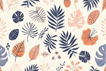 abstract doodle style tropical leaves