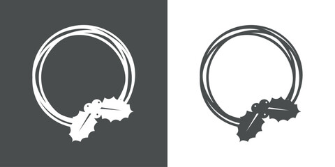 Tiempo de Navidad. Logo con silueta de hojas y bayas de acebo en marco circular con líneas para tarjetas y felicitaciones © teracreonte