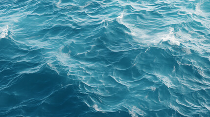 The ocean is calm and blue, with ripples in the water