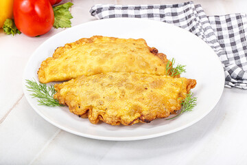 Homemade fried cheburek with meat
