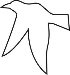 Bird silhouette icon line style editable stock, black humming bird. Nature symbol, flying illustration sign. Bird logo and wing, airplane template wildlife design isolated on transparent background.