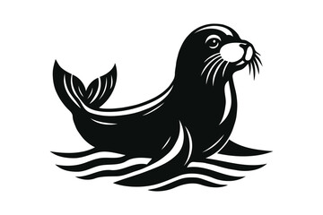 Black silhouette cute seal cartoon animal vector illustration white background