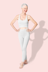 Sports bra png mockup and yoga pants transparent on pink background