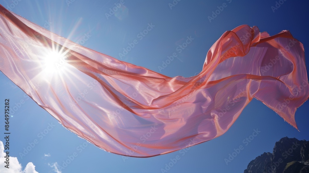 Poster the wind catches a piece of fabric and pulls it across the mountain pass creating a mesmerizing danc
