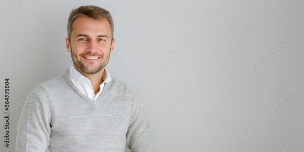 Wall mural Professional Man Smiling in Grey Sweater. Generative AI.