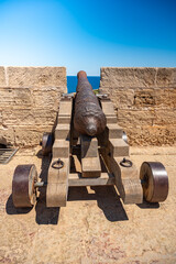 Old Canon on Castell de sa Punta de n Amer, Cala Millor, Majorca, vertical shot, Mallorca
