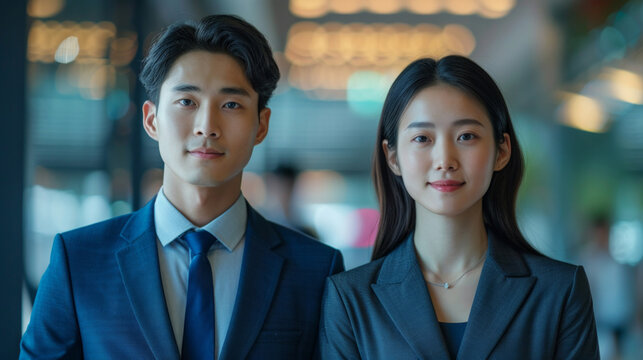 Photo of two young Asian businesspeople, AI Generative