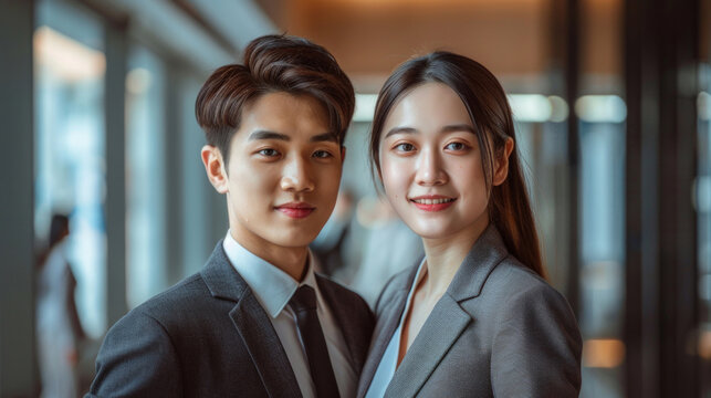 Photo of two young Asian businesspeople, AI Generative