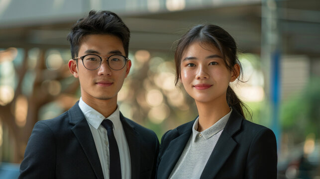 Photo of two young Asian businesspeople, AI Generative