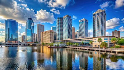 Naklejka premium Skyscrapers in downtown Tampa, Florida , urban, cityscape, architecture, buildings, modern, skyline