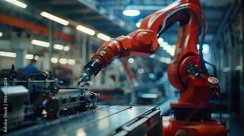 Aufkleber robotic arm is working in a modern factory. concept of high-tech industry and automated production