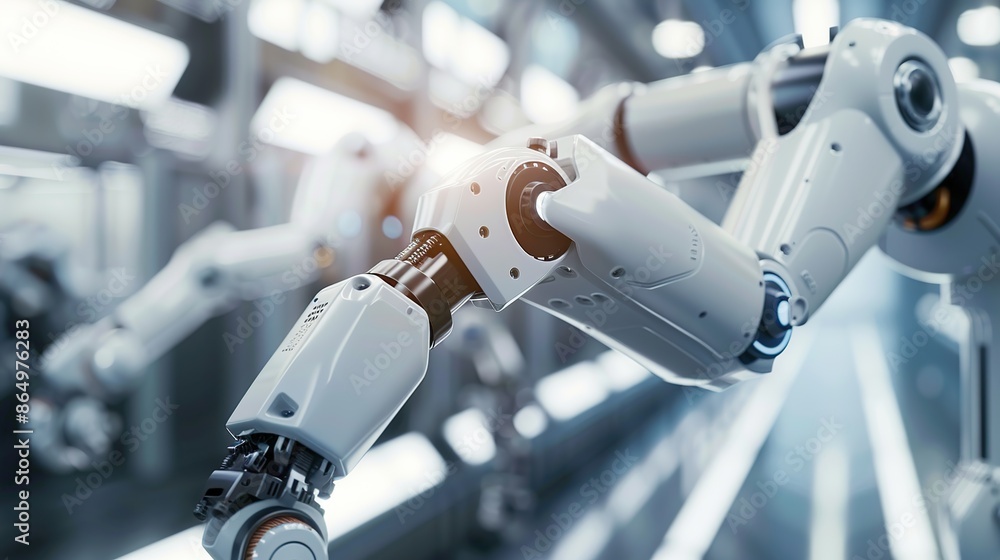 Aufkleber robotic arm is working in a modern factory. concept of high-tech industry and automated production