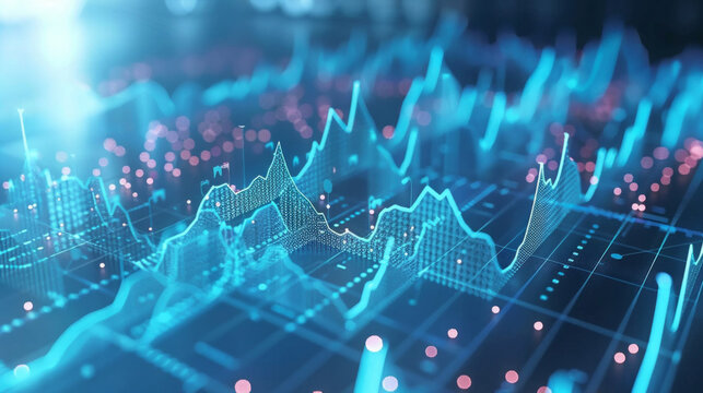 white background with small blue holographic graphs and charts floating, AI Generative