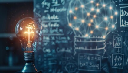 A bright idea Light bulb concept. Business growth. Innovation.ght bulb glowing against a backdrop of complex mathematical equations and data visualizations, symbolizing innovation