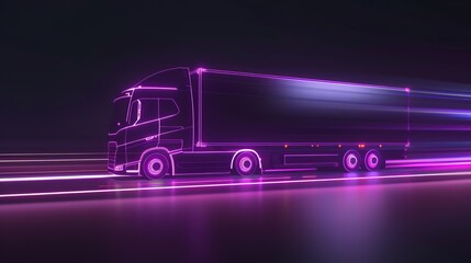 Background with a truck outlined in neon pink lights on a dark background.