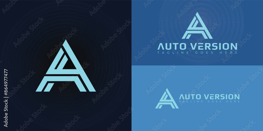 Poster abstract initial triangles letters av or va logo in blue color isolated on multiple background color