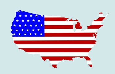 Flag United States of America map vector silhouette illustration isolated. Map USA flag. Shape America patriotic symbol.