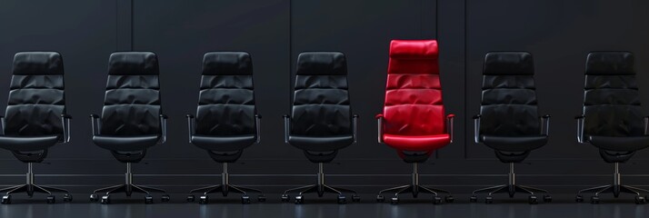 Red chair standing out from the crowd. Business concept. Special successful job candidate person who stands out from the crowd.