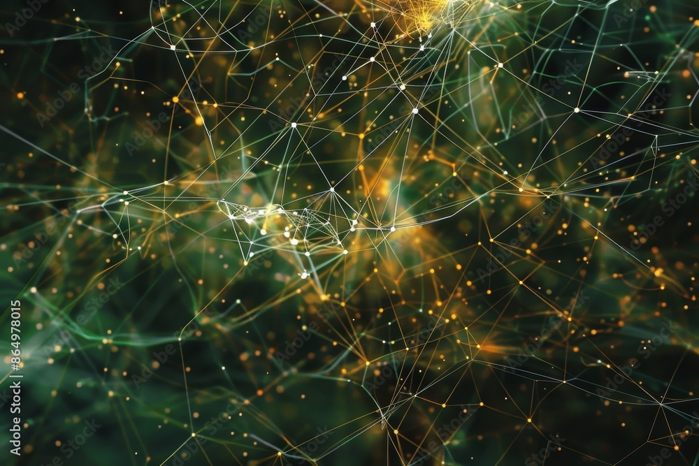 Poster swirling web of interconnected nodes and links in a computer-generated star cluster, a swirling web 