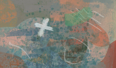 Grunge Background With Dot, Stroke, Cross And Vivid Colors In Blur Effect