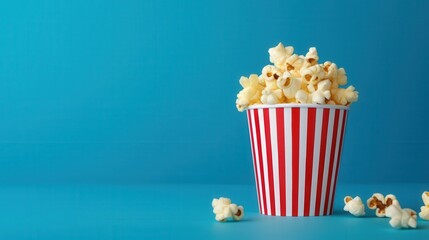 Striped Popcorn Bucket on Blue Background