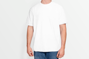 T-shirt png mockup transparent design on young man