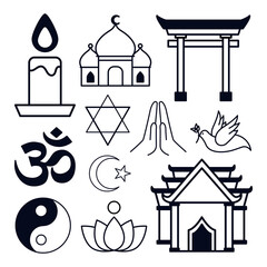 Mixed religious symbols design element set