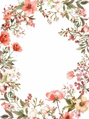 Fototapeta premium A delicate border of watercolor floral wreaths featuring pink and white blooms, perfect for wedding invitations or other celebrations. Generative AI