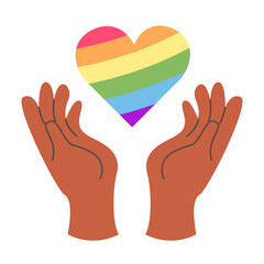 Hands with heart LGBT isolated on white background. LGBT pride community