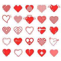 Red heart PNG sticker icon set