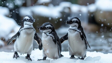 Fototapeta premium Little Penguins Playing on Ice 