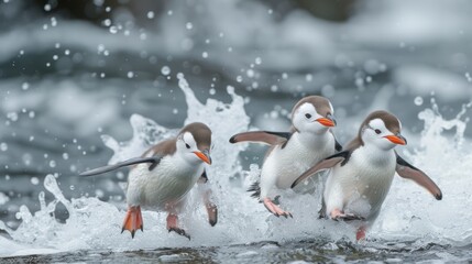 Fototapeta premium Little Penguins Playing on Ice 