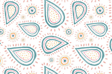 Paisley doodle png background, cute pattern in green pastel for kids