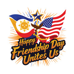 Happy Friendship Day T-Shirt Design with blue and red flag