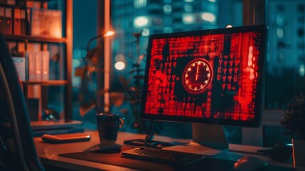 A ransomware message locks down a computer screen, displaying a red error message and a ticking clock