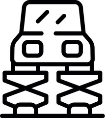 Obraz premium Line icon of a car being lifted on a platform in a car service