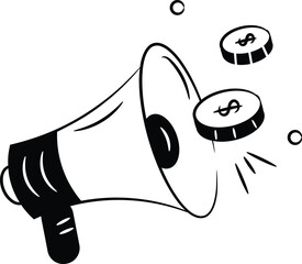 Social media marketing, dollar coin with loud speaker