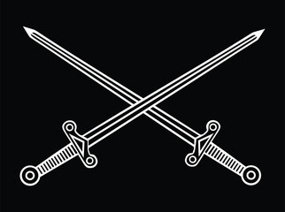 Crossed swords vector silhouette illustration isolated on background. Traditional weapon heraldic symbol. Coat of arms of India military flag element. 
